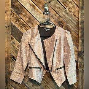 Pink Metallic 3/4 Sleeve Cropped Blazer